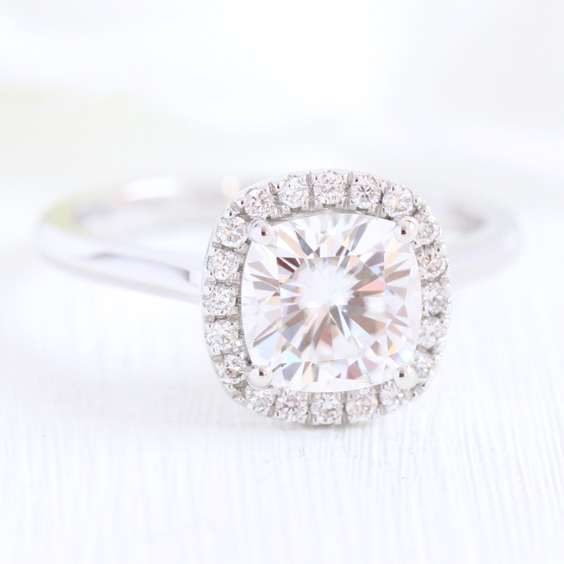 1.65 CT Cushion Cut Moissanite Halo Engagement Ring