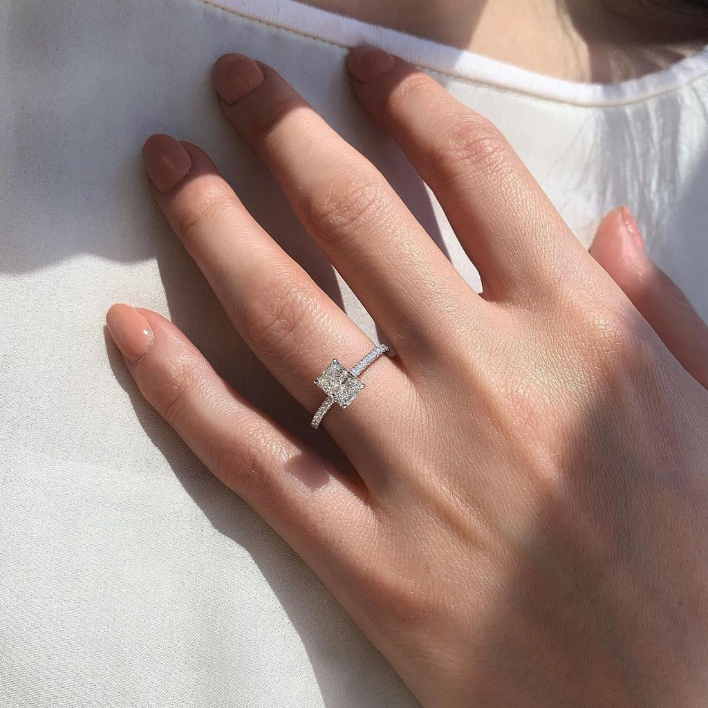 1.80 CT Radiant Cut Moissanite Pave Style Engagement Ring