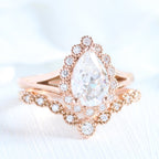 1.50CT Pear Cut Moissanite Halo Bridal Ring Set