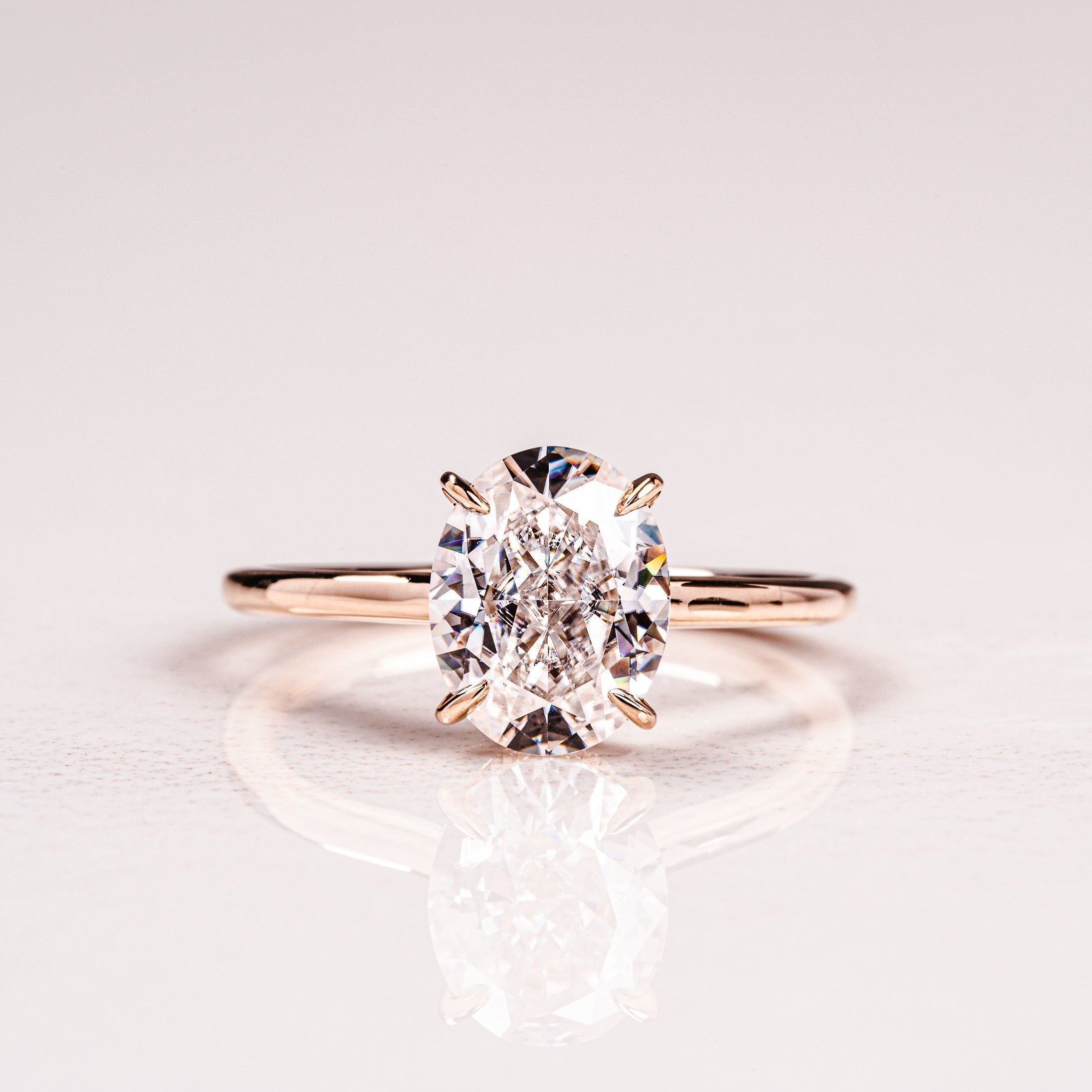 2.0 CT Oval Moissanite Solitaire Engagement Ring With Hidden Halo Setting