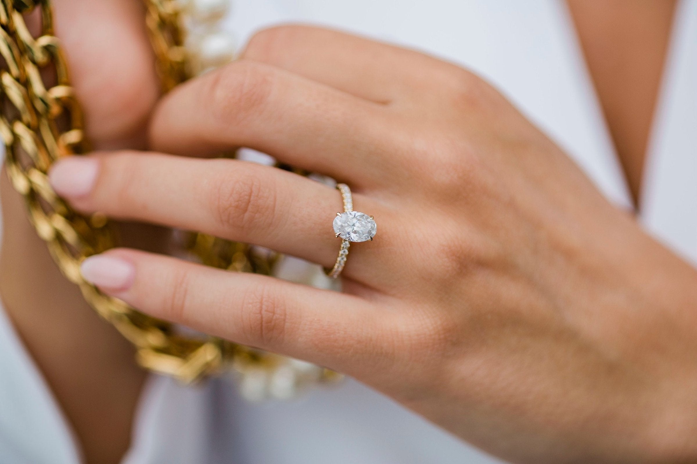 1.85 CT Oval Cut Moissanite Hidden Halo Engagement Ring