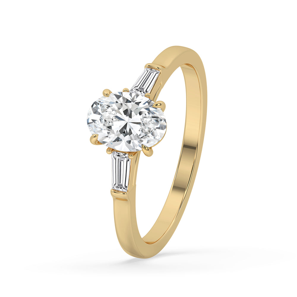 Oval Cut Diamond Ring - 2 Side Stone Tapered Baguette