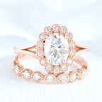 1.50CT Oval Cut Moissanite Halo Bridal Ring Set