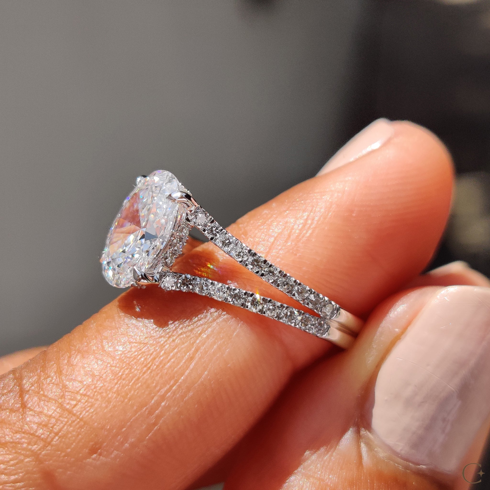Oval Shaped Engagement Ring with Split Pave Band
