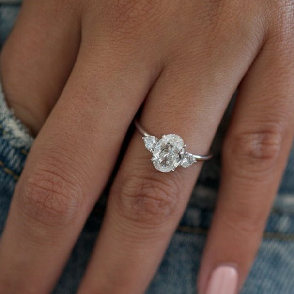 1.50 CT Oval Cut Moissanite Three Stone Engagement Ring