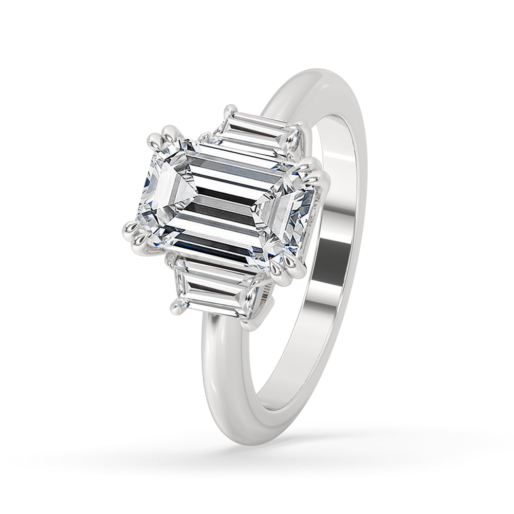 Three Stone Engagement Ring with Emerald Diamonds
