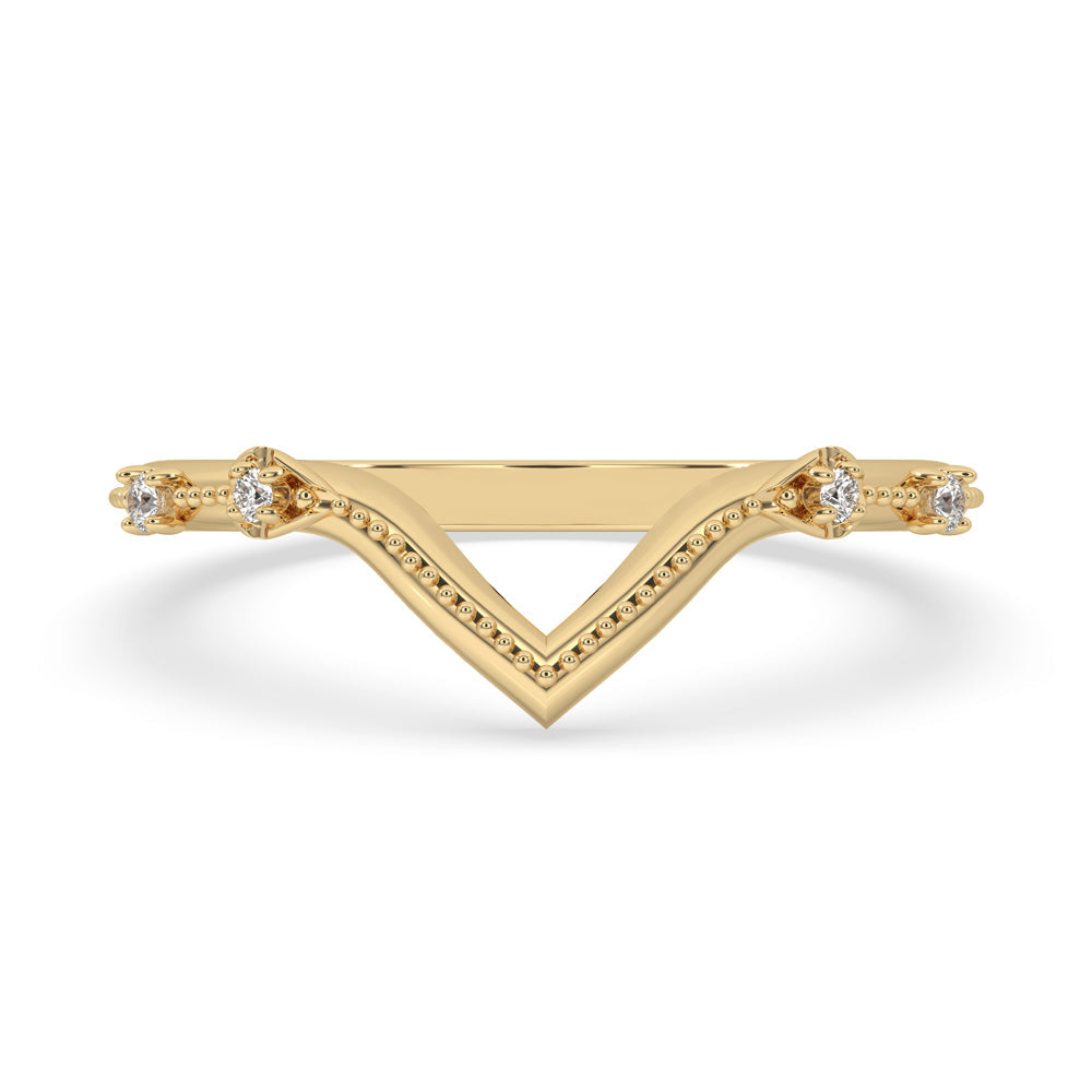 V Shaped Wedding Band - Milgrain Design