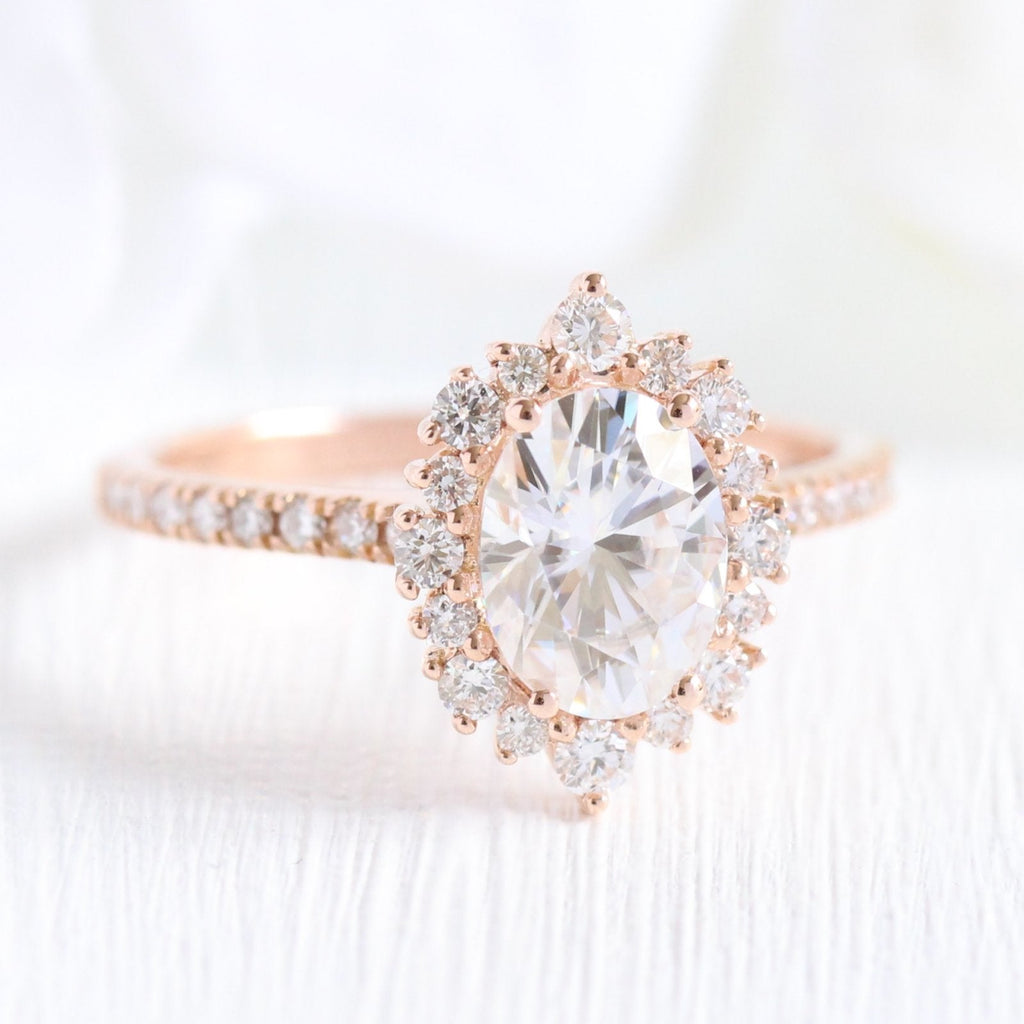 1.50 CT Oval Cut Cluster Moissanite Engagement Ring