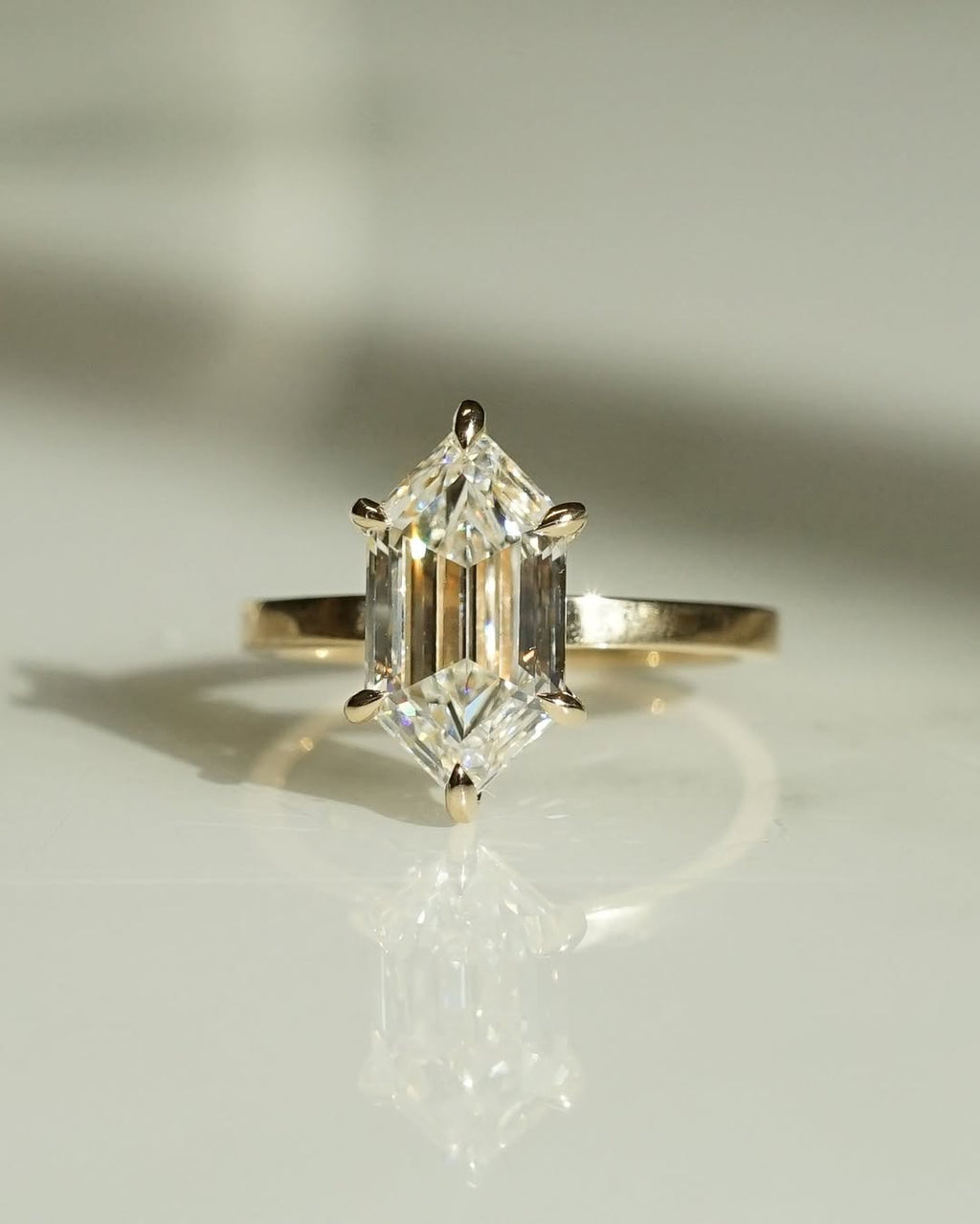 1.0 -3.0 CT Hexagon ⁠Cut Lab Grown Diamond Solitaire Engagement Ring