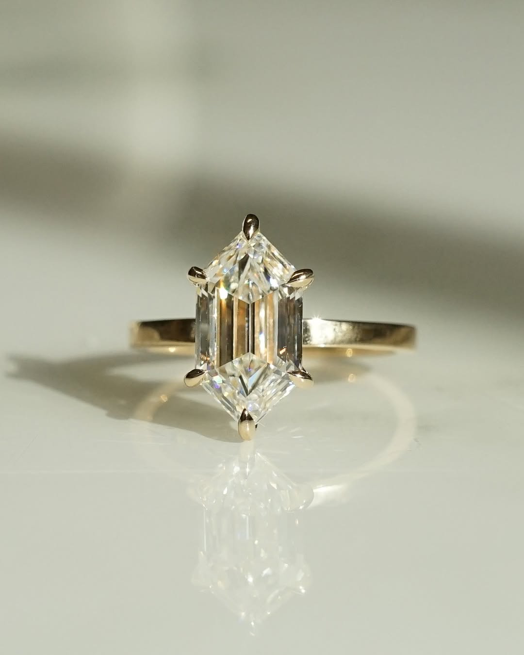 1.0 -3.0 CT Hexagon ⁠Cut Lab Grown Diamond Solitaire Engagement Ring