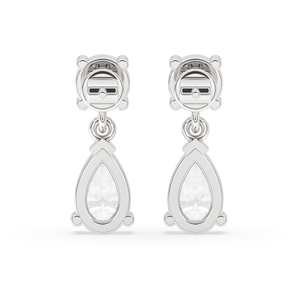 White Gold Drop Earrings - Pear & Round Diamond