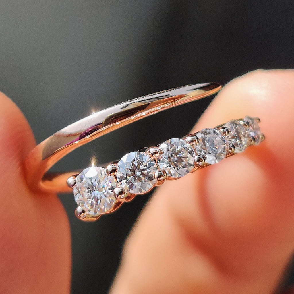Open Moissanite Wedding Band In Round Cut Moissanite