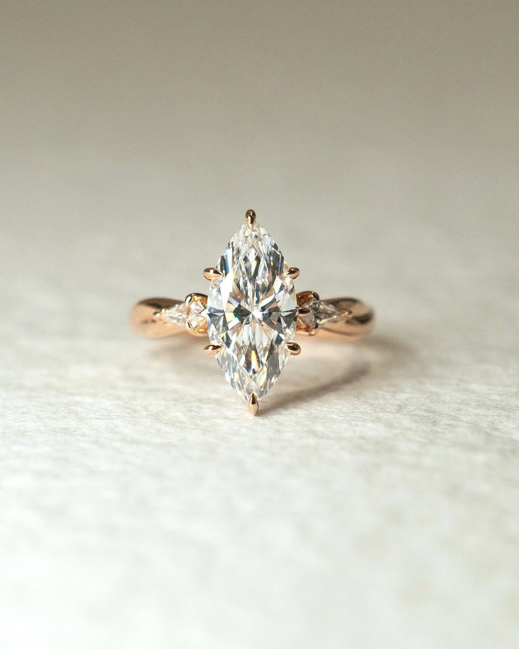 1.0 -3.0 CT Marquise ⁠Cut Lab Grown Diamond Three Stone Engagement Ring