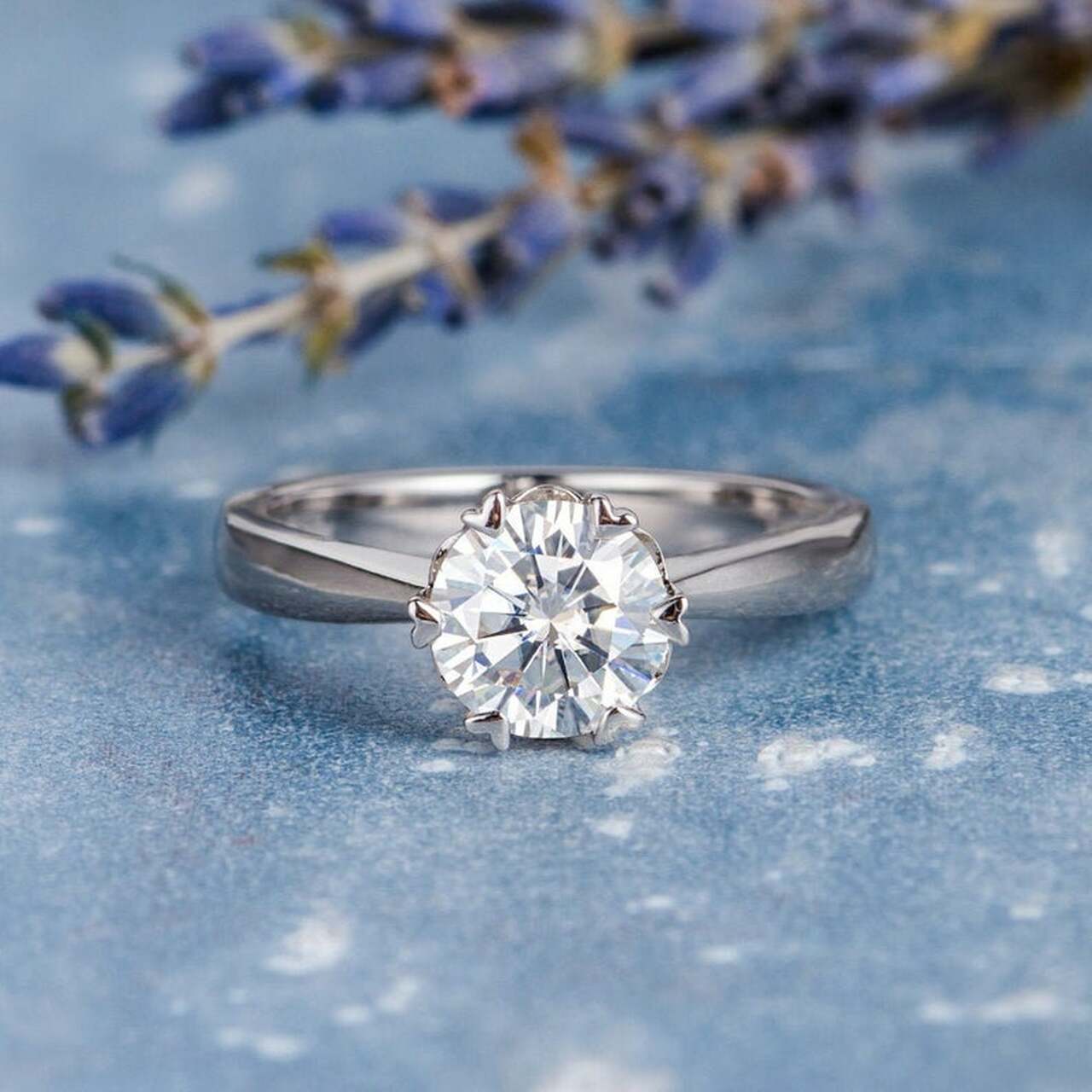 1.0CT Round Brilliant Cut Solitaire Style Moissanite Engagement Ring