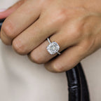 4.65 CT Cushion Moissanite Hidden Halo With Pave Setting Engagement Ring