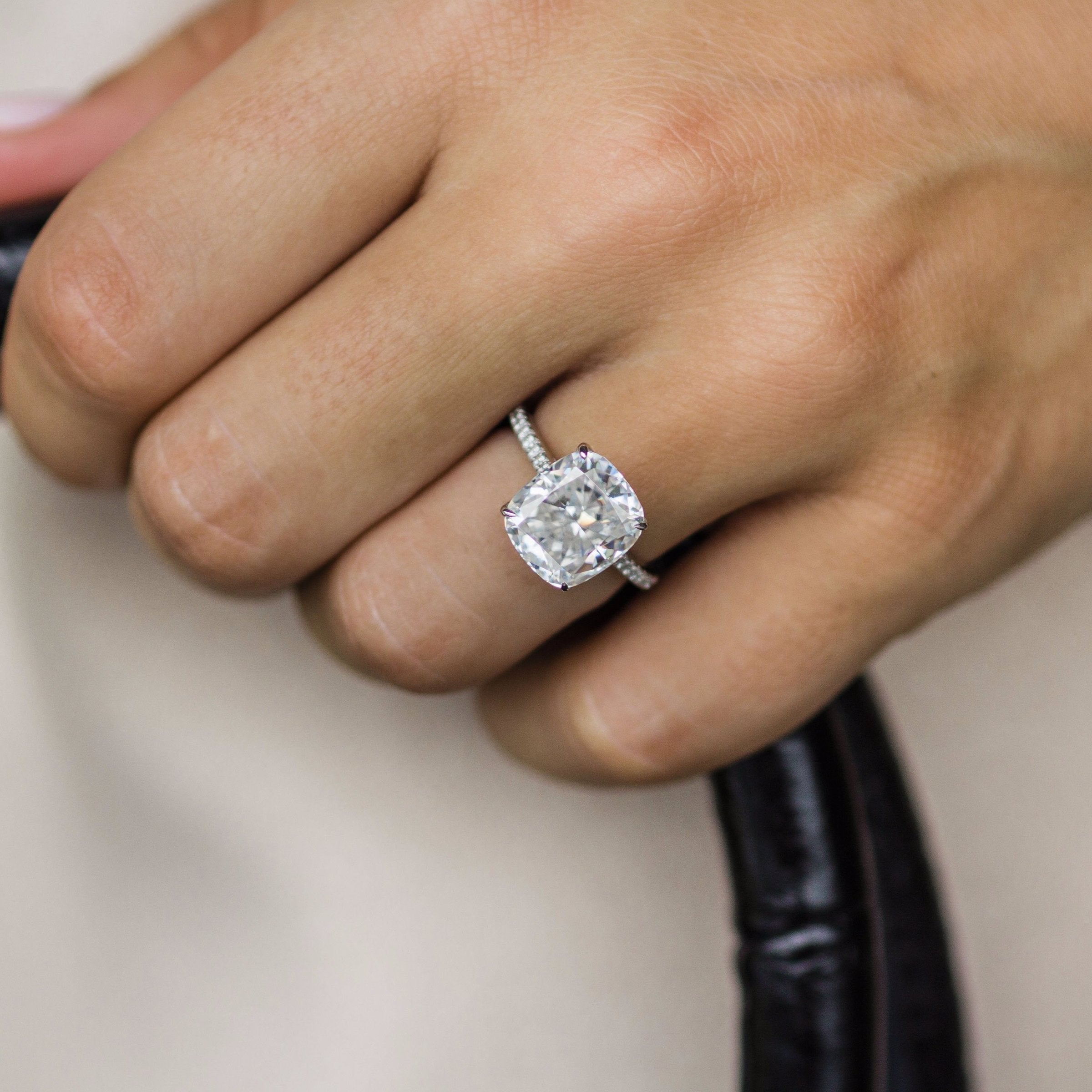 4.65 CT Cushion Moissanite Hidden Halo With Pave Setting Engagement Ring