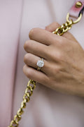 3.0 CT Cushion Moissanite Solitaire With Hidden Halo Setting Engagement Ring