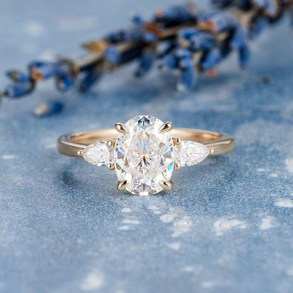 1.50 CT Oval Cut Three Stone Moissanite Engagement Ring