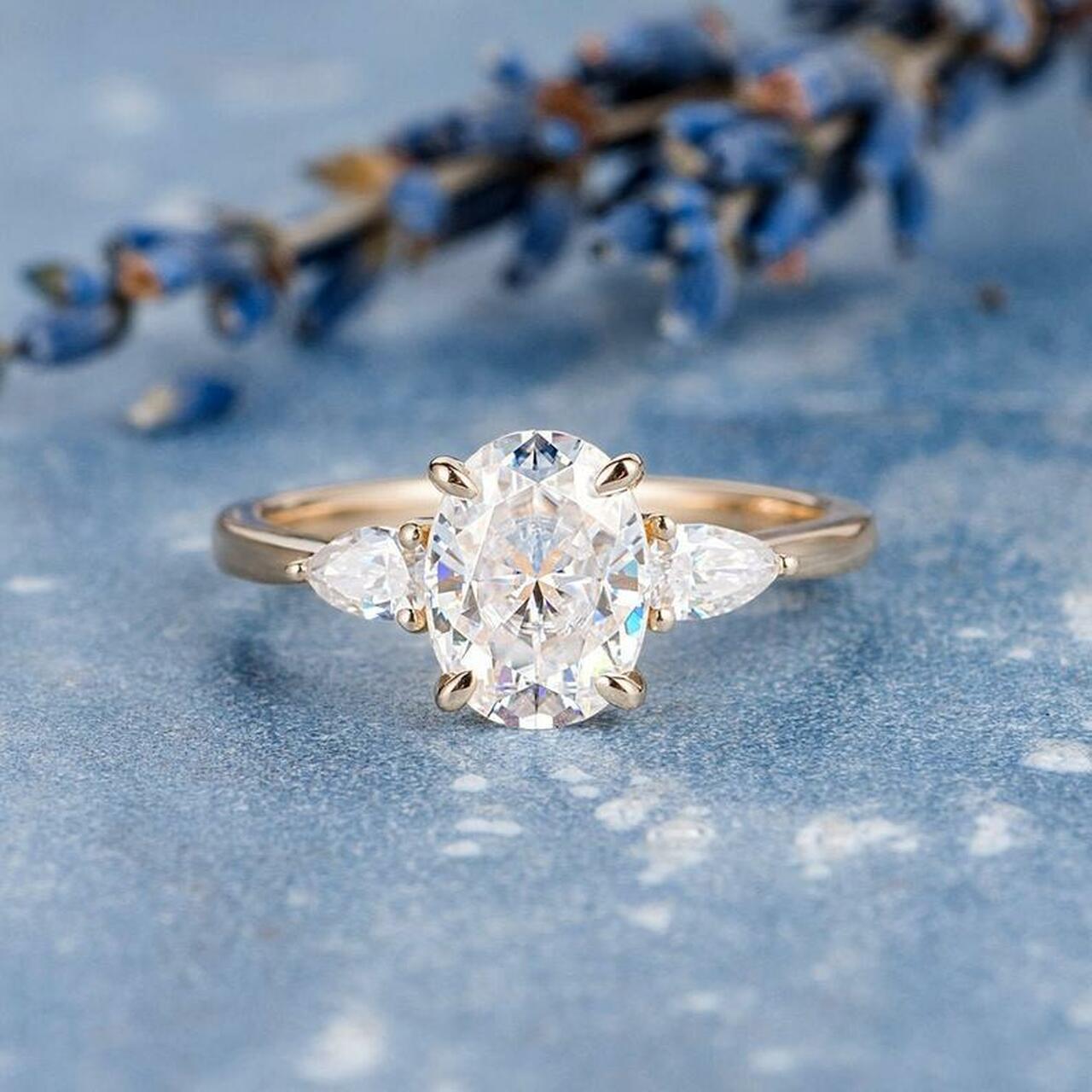 1.50 CT Oval Cut Three Stone Moissanite Engagement Ring
