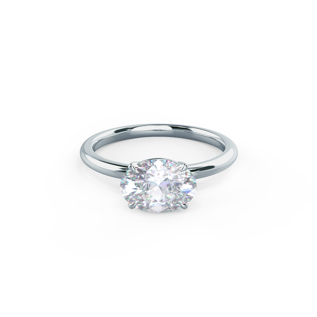 2.0 CT East-West Oval Cut Moissanite Solitaire Engagement Ring