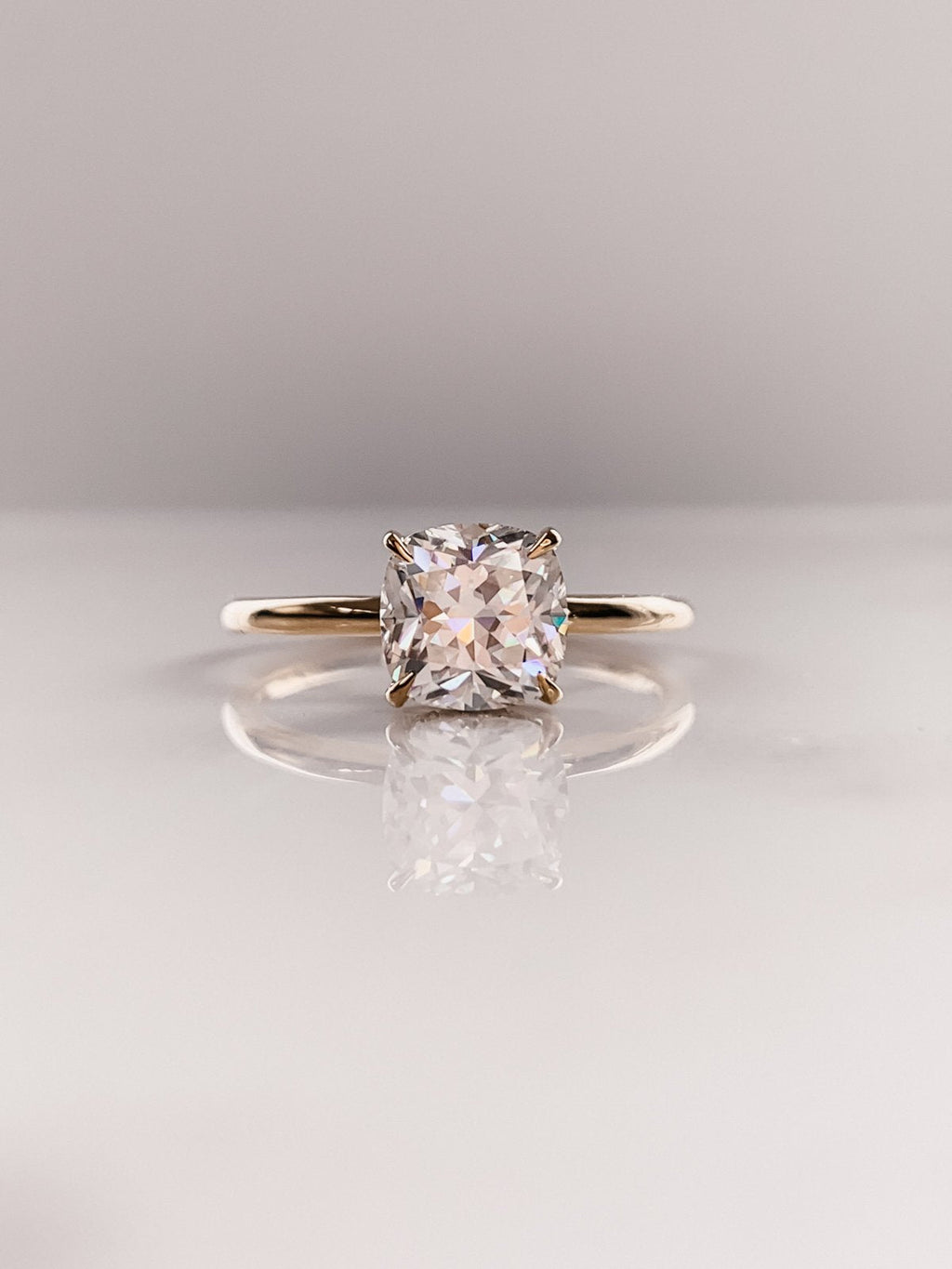 2.50 CT Cushion Moissanite Solitaire Engagement Ring With Hidden Halo Setting