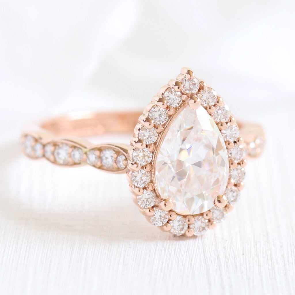 1.50 CT Pear Cut Moissanite Halo Engagement Ring