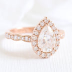 1.50 CT Pear Cut Moissanite Halo Engagement Ring