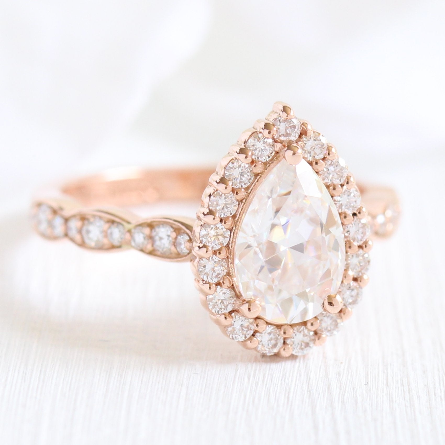1.50 CT Pear Cut Moissanite Halo Engagement Ring