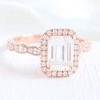1.60 CT Emerald Cut Moissanite Halo Engagement Ring