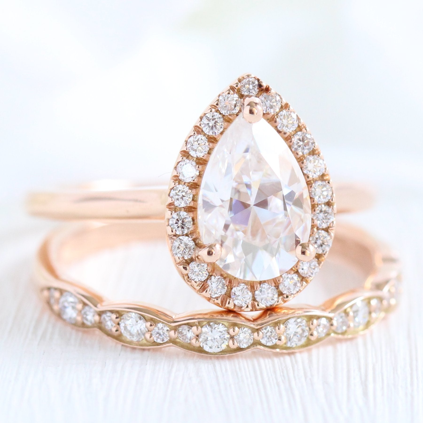 1.50CT Pear Cut Moissanite Halo Bridal Ring Set Main image