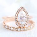 1.50CT Pear Cut Moissanite Halo Bridal Ring Set