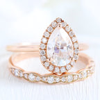 1.50CT Pear Cut Moissanite Halo Bridal Ring Set