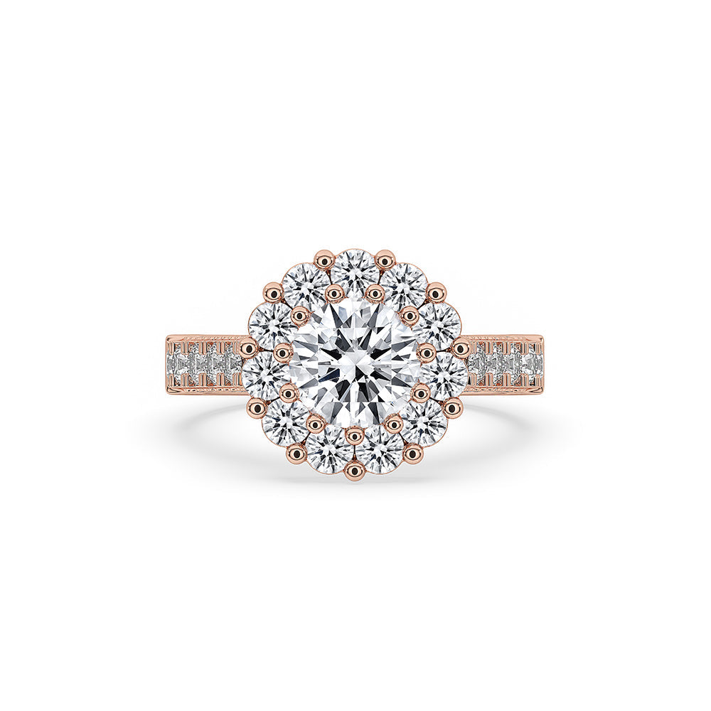 Halo Diamond Engagement Ring in Rose Gold Immagine principale del prodotto