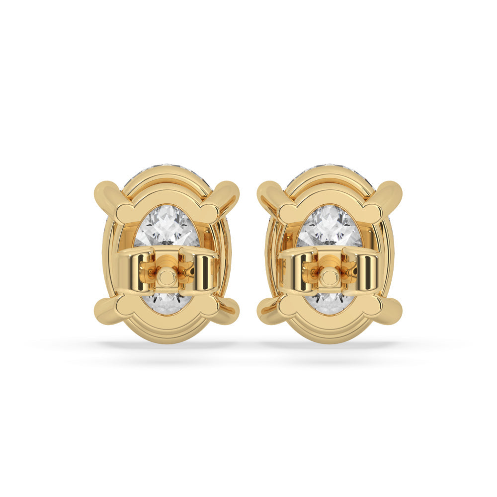 Oval Diamond Earrings with Yellow Gold Sparkle
