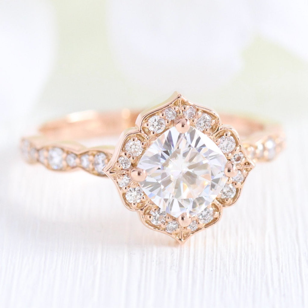 1.0 CT Cushion Cut Vintage Halo Style Moissanite Engagement Ring