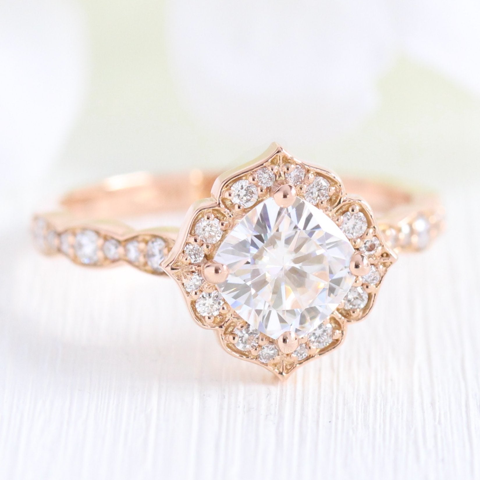 1.0 CT Cushion Cut Vintage Halo Style Moissanite Engagement Ring