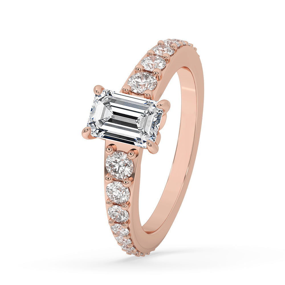 Emerald Cut Diamond Ring - Pave Diamonds Immagine secondaria del prodotto