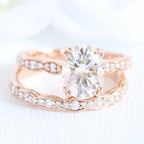 2.0CT Oval Moissanite Vintage Halo Bridal Ring Set