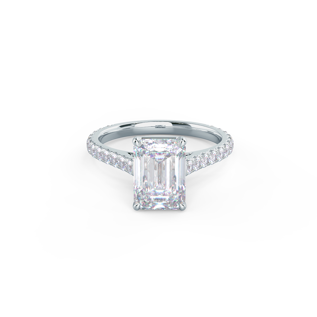 1.75 CT Emerald Cut Moissanite Pave Setting Engagement Ring