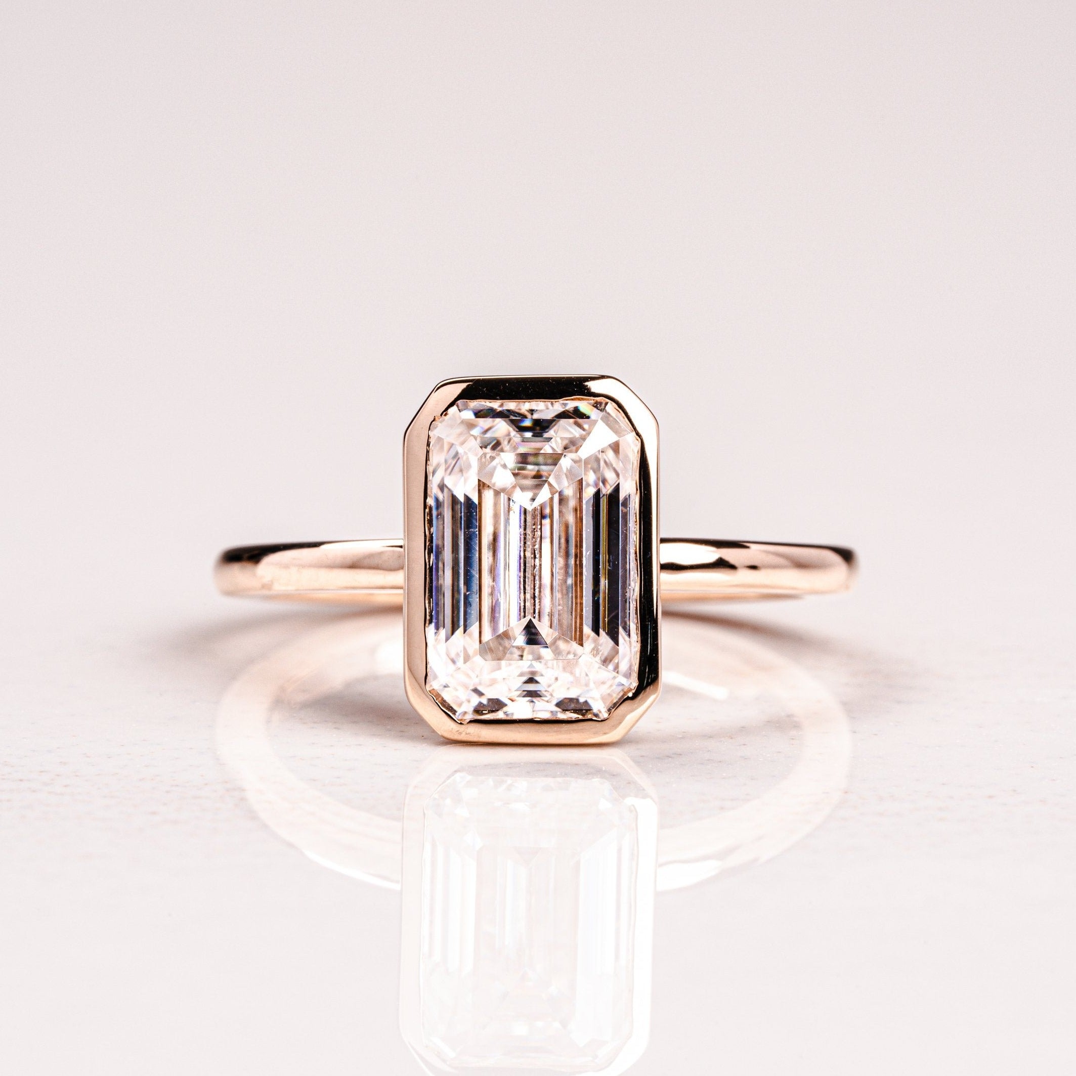 2.50 CT Emerald Cut Diamond Moissanite Bezel Engagement Ring