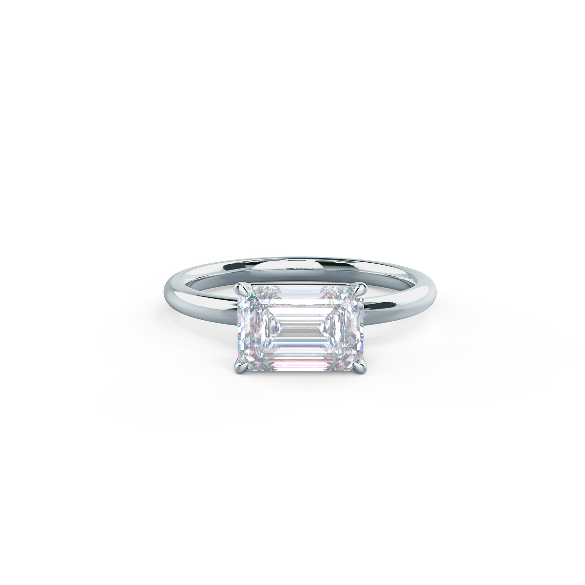 1.75 CT East-West Emerald Cut Moissanite Solitaire Engagement Ring