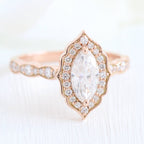 1.0 CT Vintage Floral Marquis Cut Diamond Moissanite Halo Engagement Ring