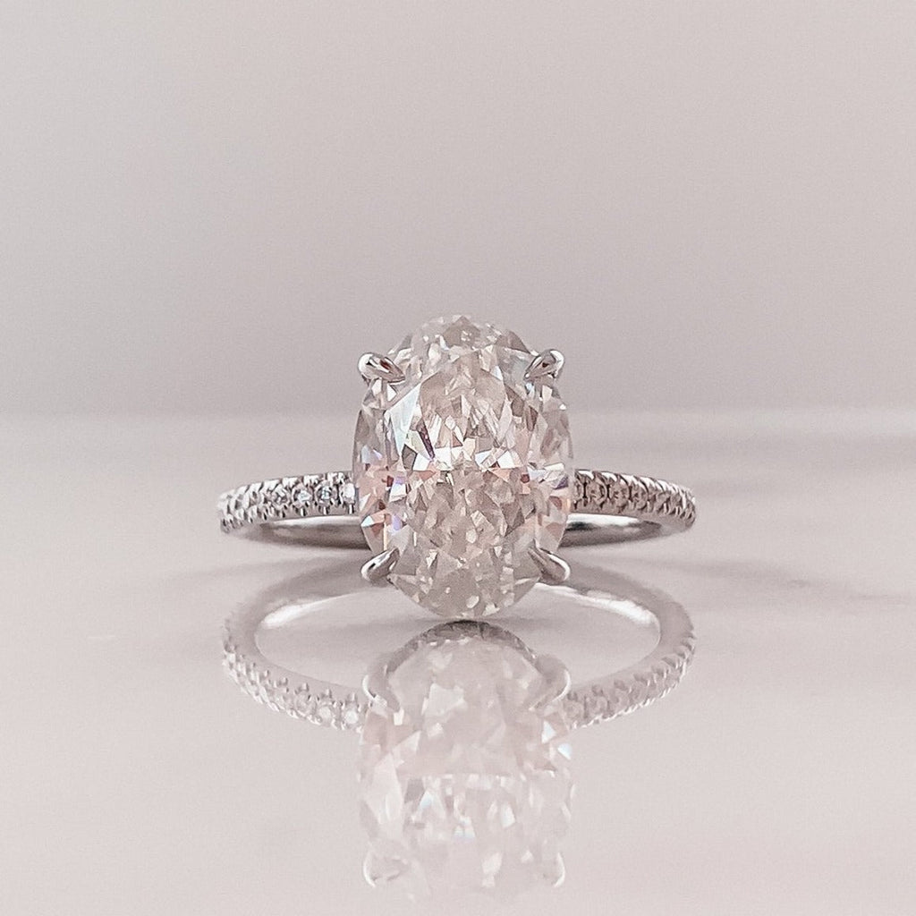 2.0 CT Oval Moissanite Hidden Halo Pave Setting Engagement Ring
