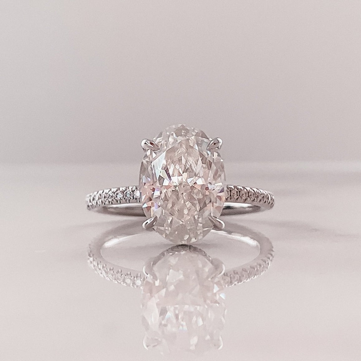 2.0 CT Oval Moissanite Hidden Halo Pave Setting Engagement Ring