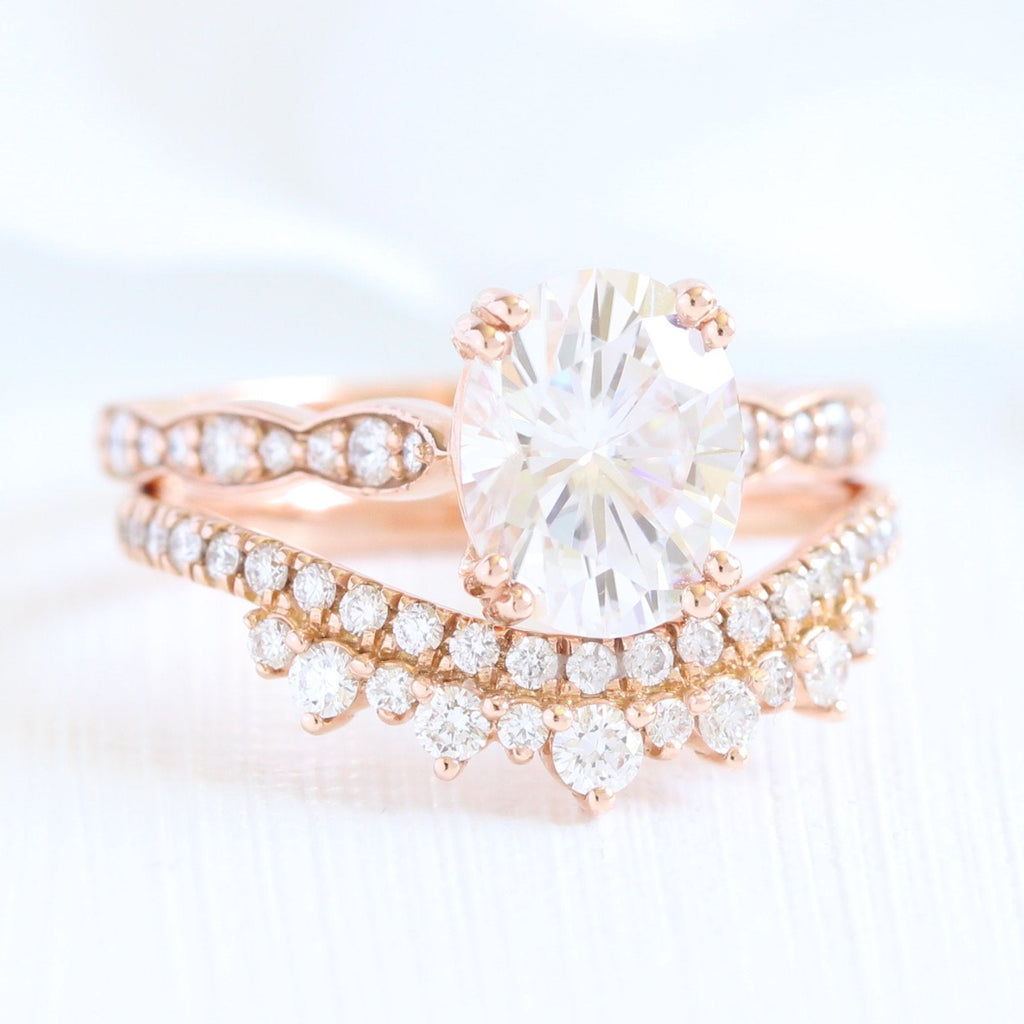 1.50CT Oval Cut Moissanite Pave Bridal Ring Set