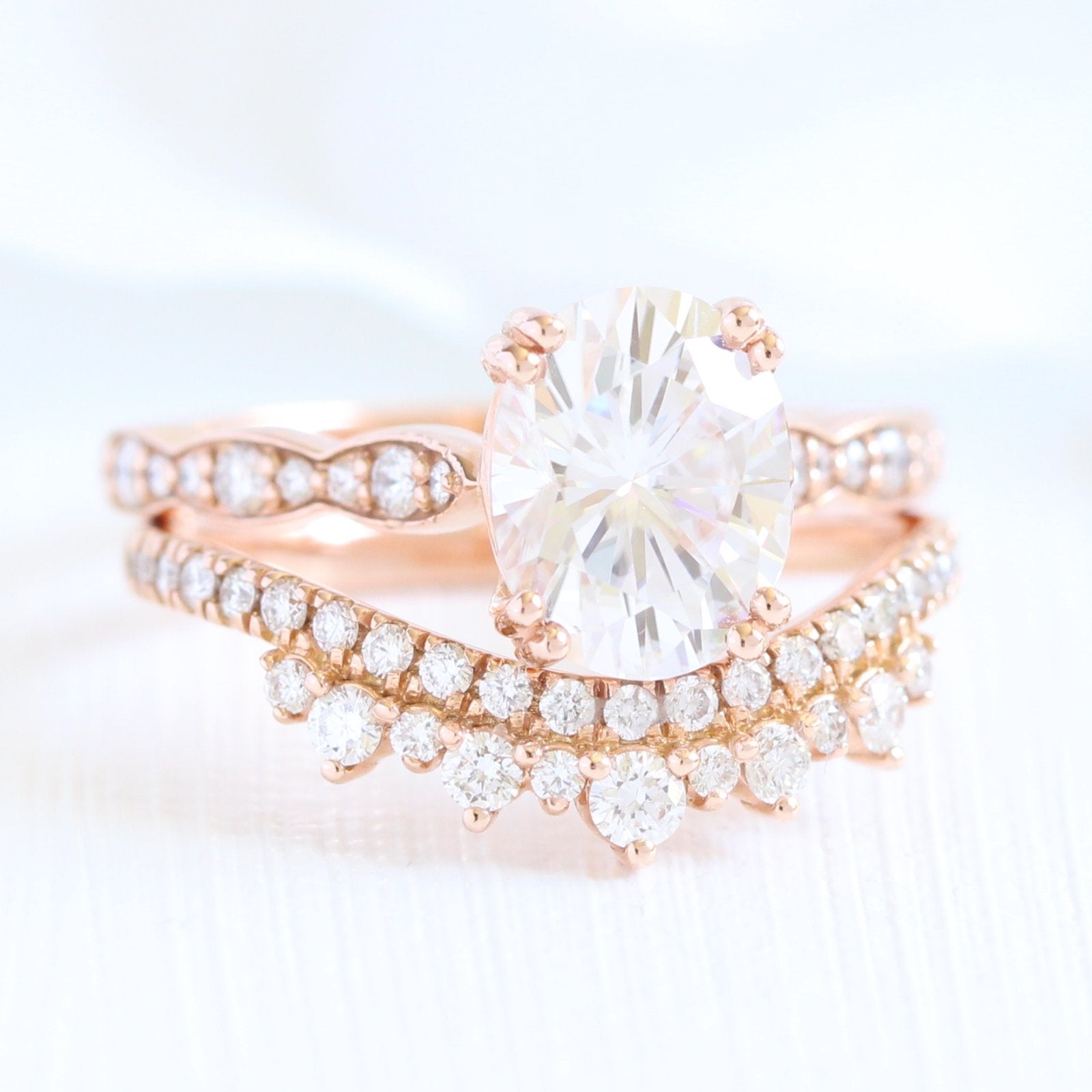 1.50CT Oval Cut Moissanite Pave Bridal Ring Set
