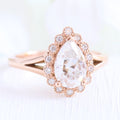 1.50 CT Pear Cut Moissanite Halo Split Shank Style Engagement Ring