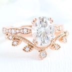 2.0CT Oval Cut Moissanite Pave Bridal Ring Set