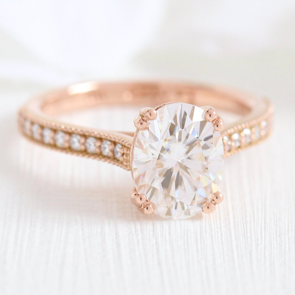 2.0 CT Oval Cut Moissanite Pave Engagement Ring