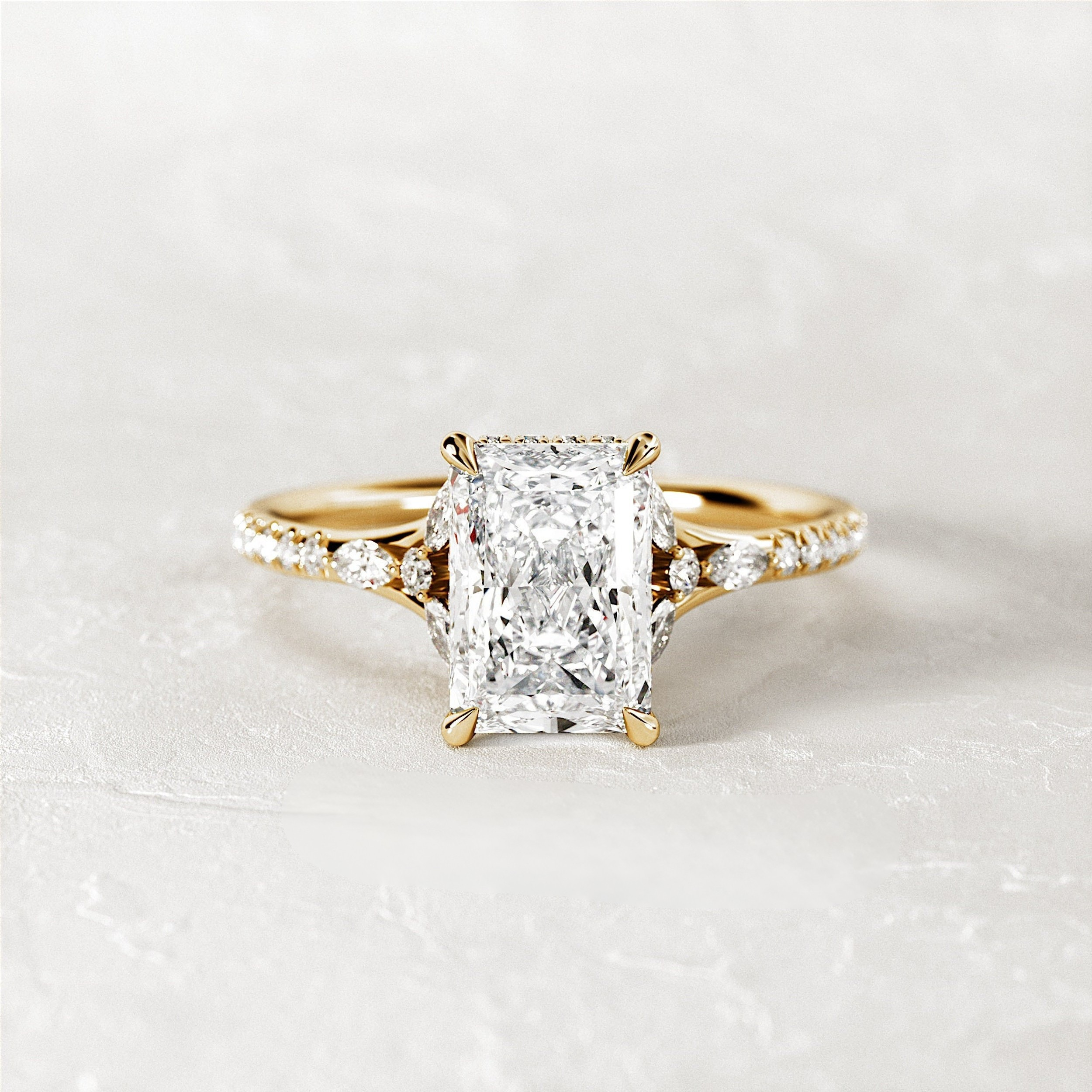 2.5 CT Radiant Cut Moissanite Pave & Hidden Halo Style Engagement Ring Main image
